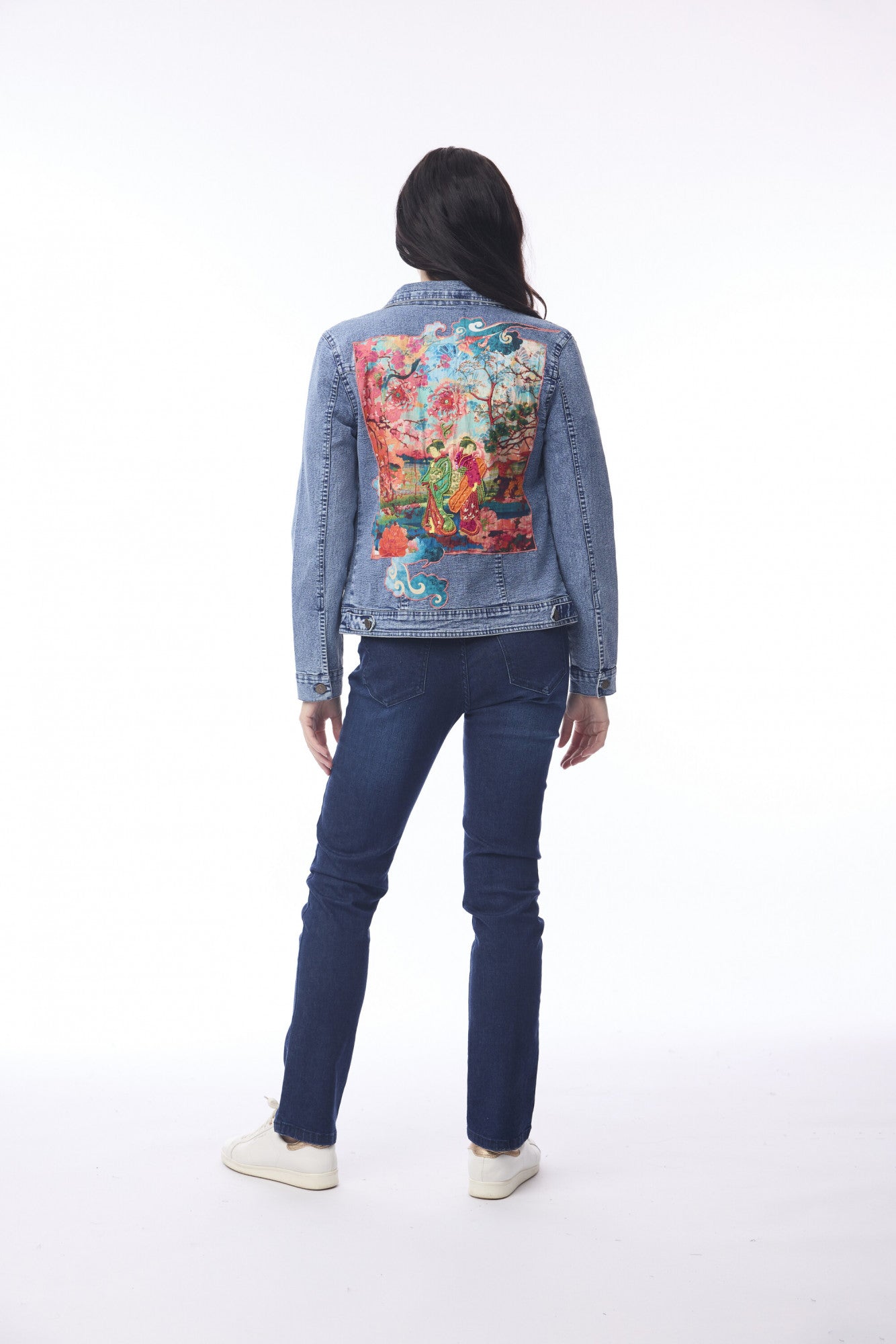 Nippori Jacket Denim Mix Print Jackets Orientique
