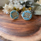 Succulent Stud Porcelain Earrings with Gold Blue Earrings Wolf and Clay