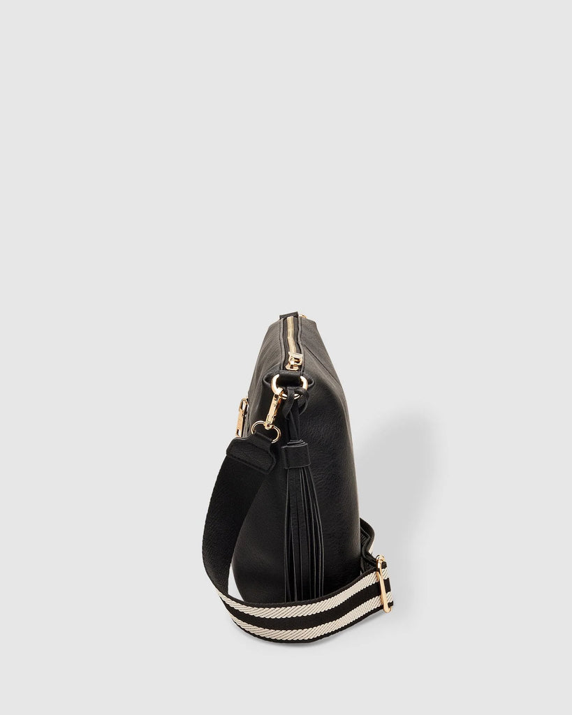 Daisy Crossbody Bag With Stripe Strap Black - Global Free Style