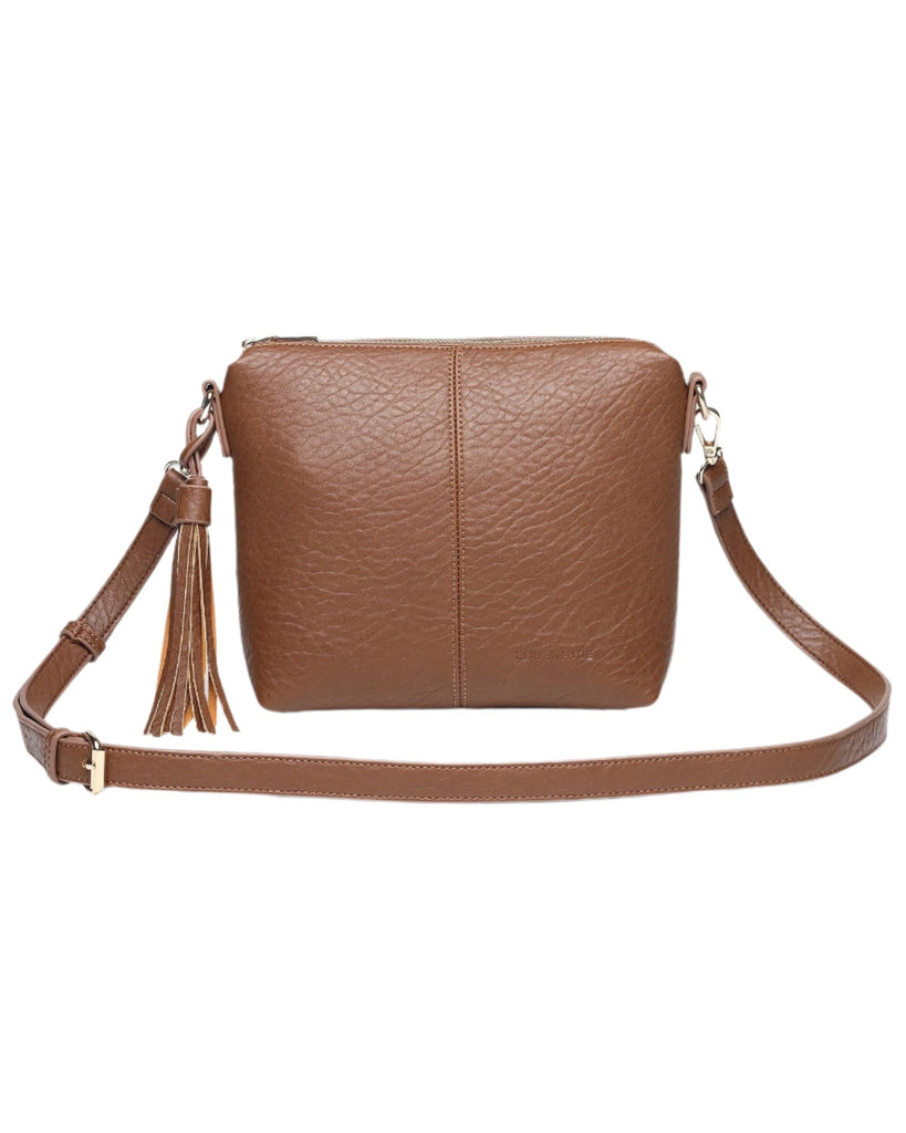 Kasey Textured Crossbody Bag with Logo Strap - Cocoa Bags and Purses Louenhide   