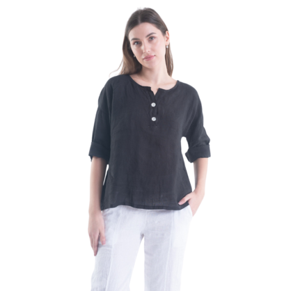 Gigi Linen Top Black Tops Vera May XS (6)  