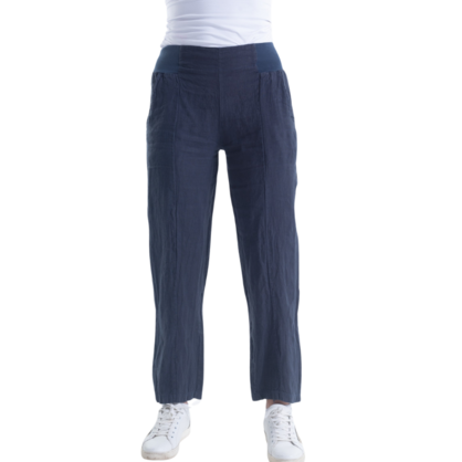 Italian Linen Pant Navy Bottoms Vera May XS (6)  