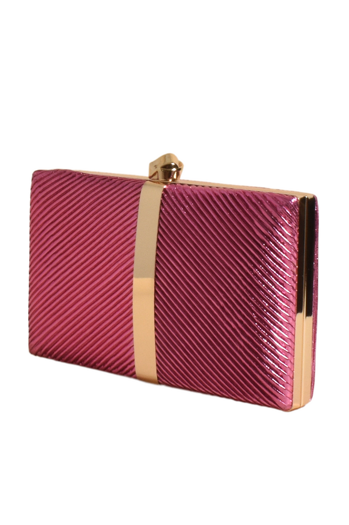 Kenna Metal Stripe Structured Clutch Hot Pink/Gold Bags and Purses Adorne   