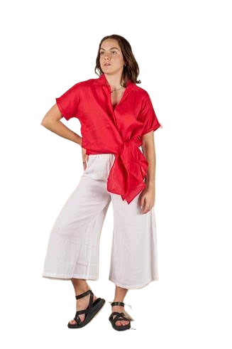 Baker Linen Shirt Red Tops Valeria Label   