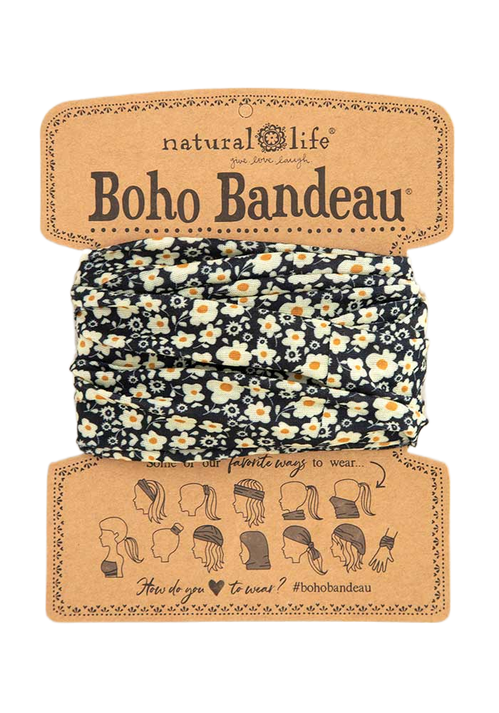 Natural Life Bandeau Boho  Full Black and Cream Floral Bandeau Natural Life   