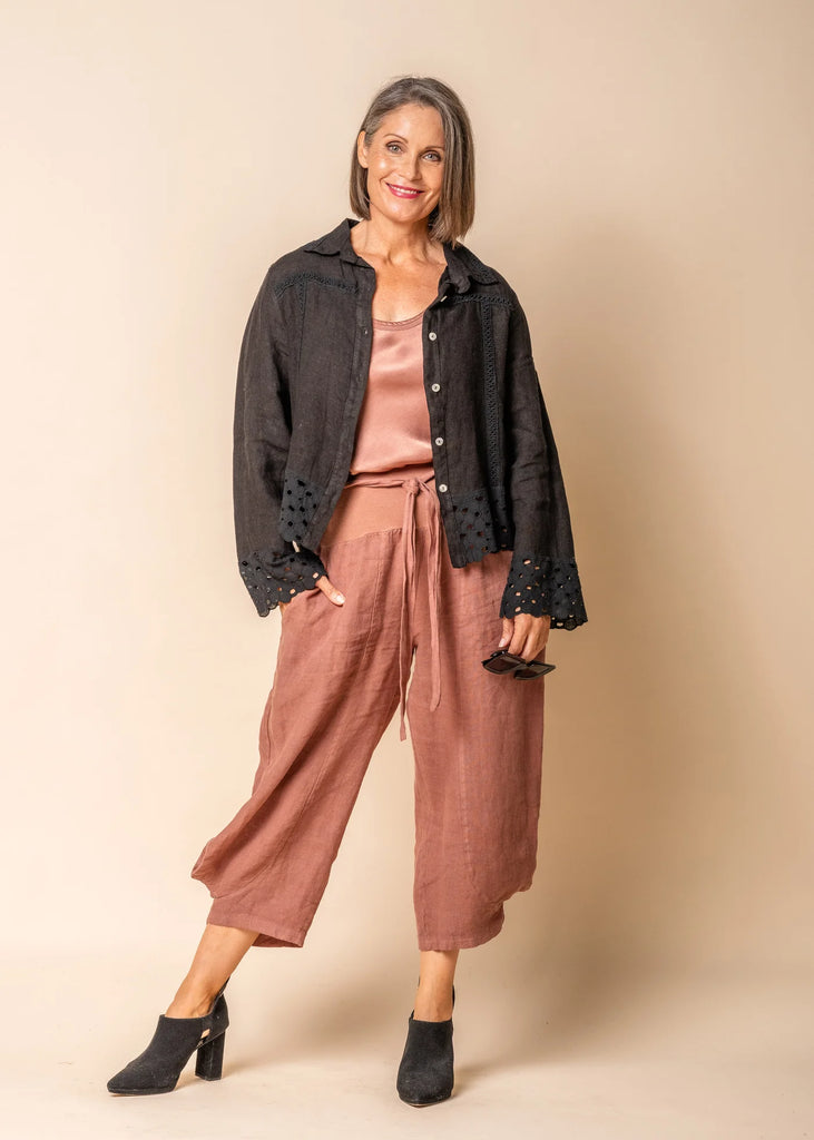 Beti Linen Jacket in Onyx - Global Free Style