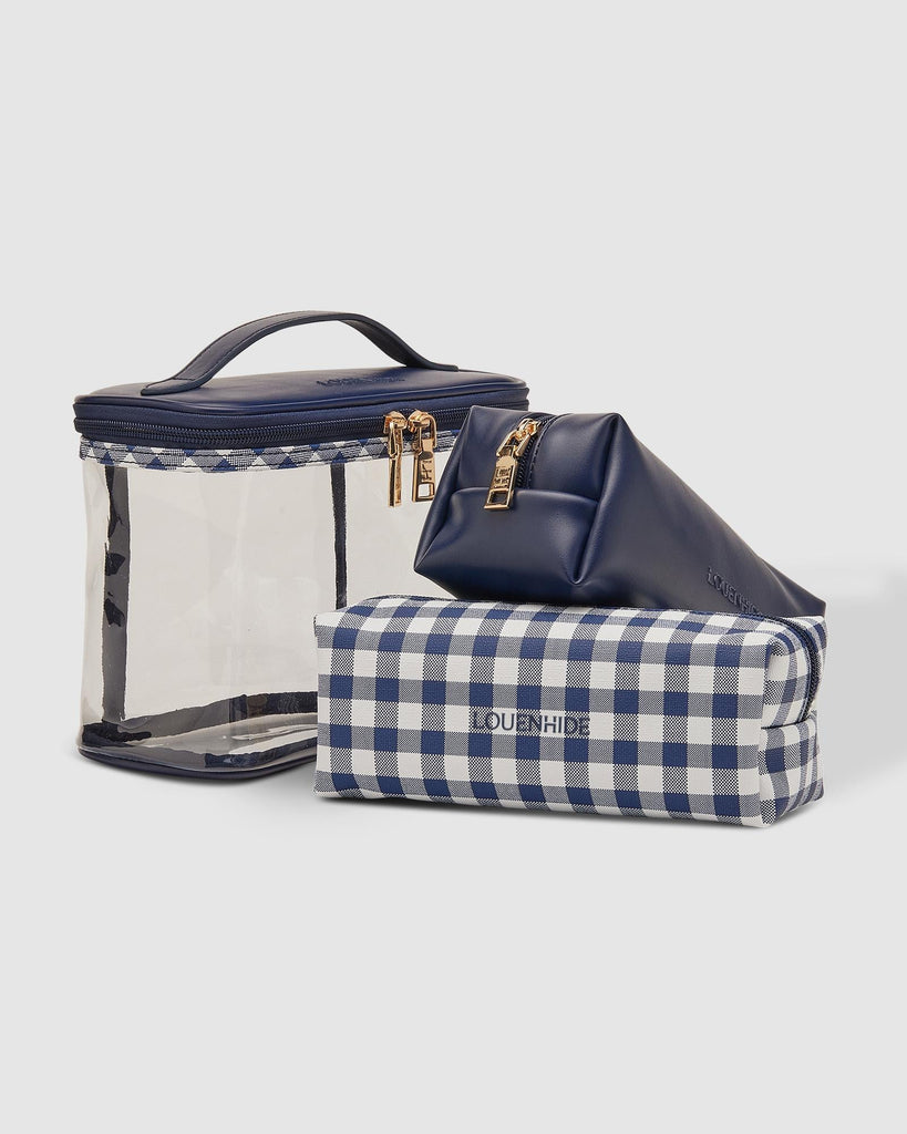 Jimmy Cosmetic Bag Set Navy Gingham - Global Free Style
