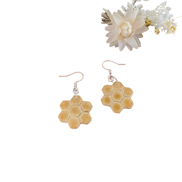 Honeycomb Porcelain Earrings with and Without Gold Earrings Wolf and Clay