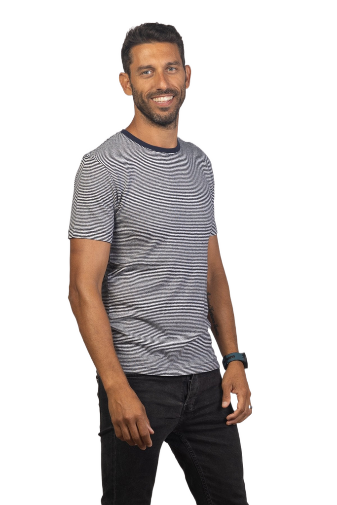 Navy Stripe : Hemp / Organic Cotton Mens Tops Skumi   