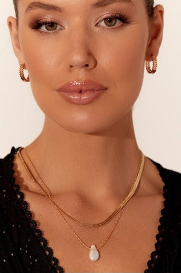 Baroque Pearl Layered Necklace Gold/Cream - Global Free Style