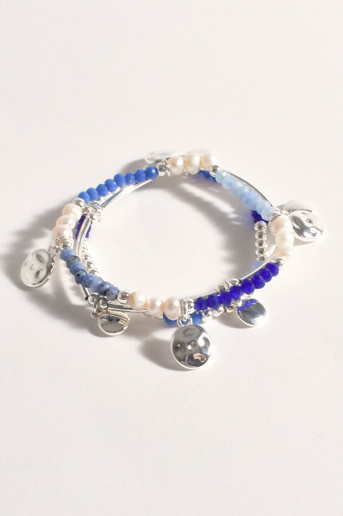 Stone Pearl Mix Stretch Bracelet Blue/Silver Bracelets and Bangles Adorne Default Title  