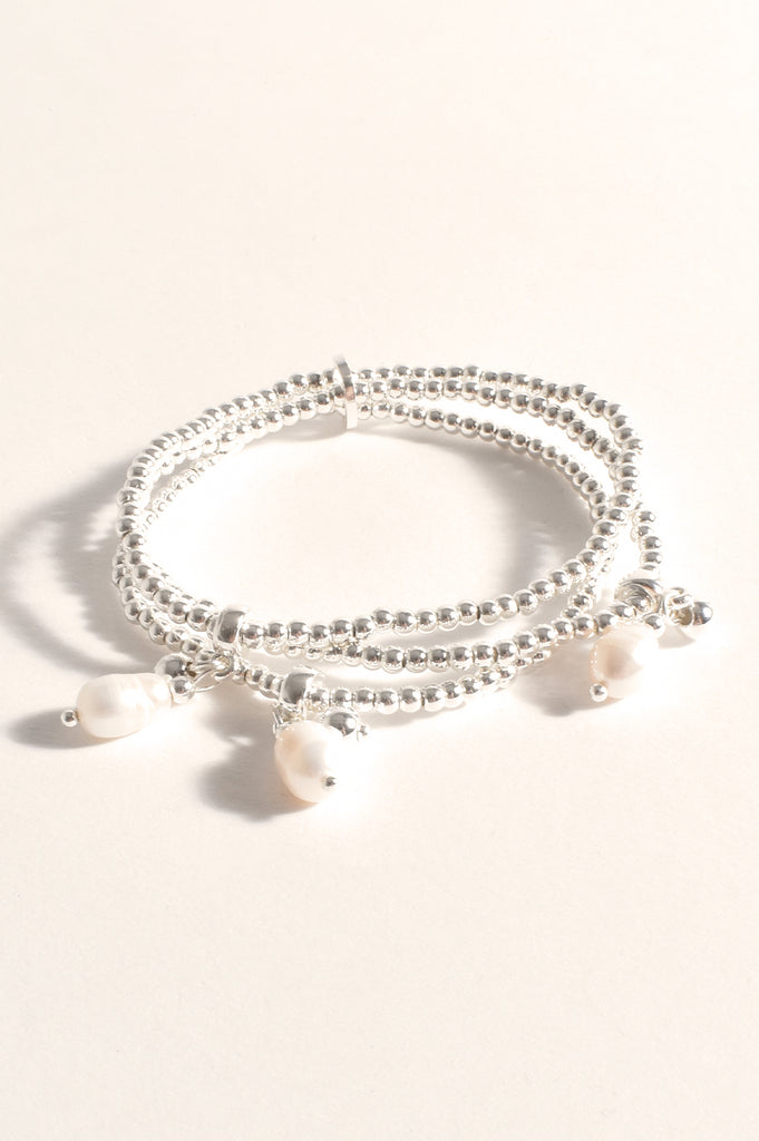 Kasper Ball Pearl Stretch Bracelet Silver Bracelets and Bangles Adorne Default Title  