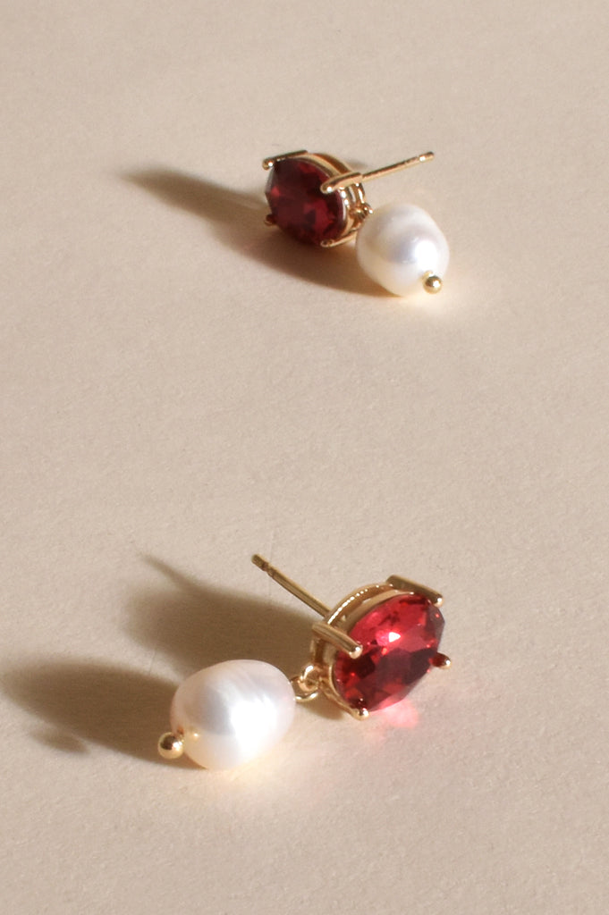 Julianna Jewel Top Pearl Drop Earrings Hot Pink/Cream Earrings Adorne Default Title  