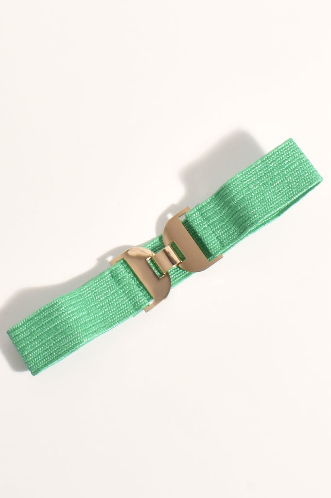 Metal Clasp Front Stretch Belt Green/Gold Belts Adorne Default Title  