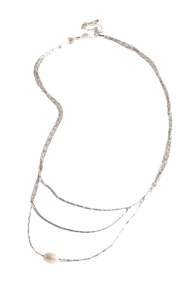 Fine Chain Layered Pearl Necklace Silver/Cream Necklaces Adorne Default Title  