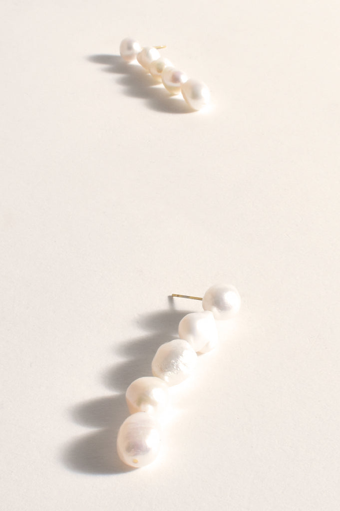 Five Drop Freshwater Pearl Earrings Cream/Gold Earrings Adorne Default Title  