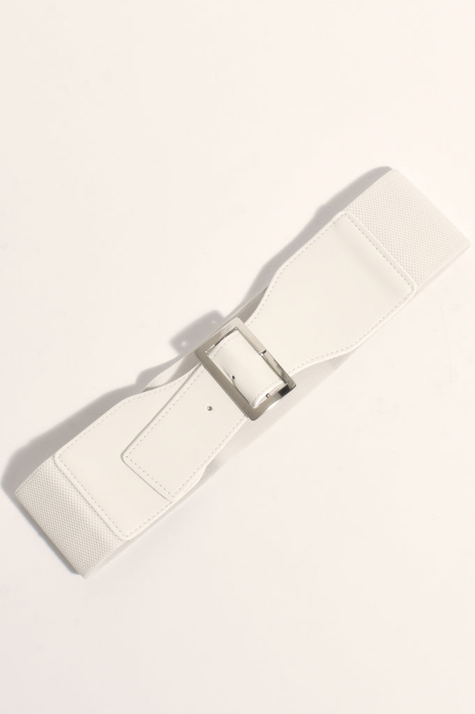 Rectangle Buckle Stretch Belt White Belts Adorne Default Title  