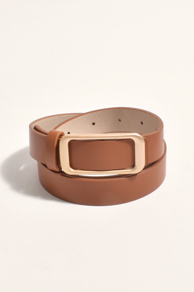 Matte Buckle Thin Jeans Belt Tan Belts Adorne Default Title  