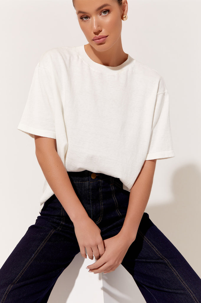 Laney Cotton Cashmere Knit Top Cream Tops Adorne   