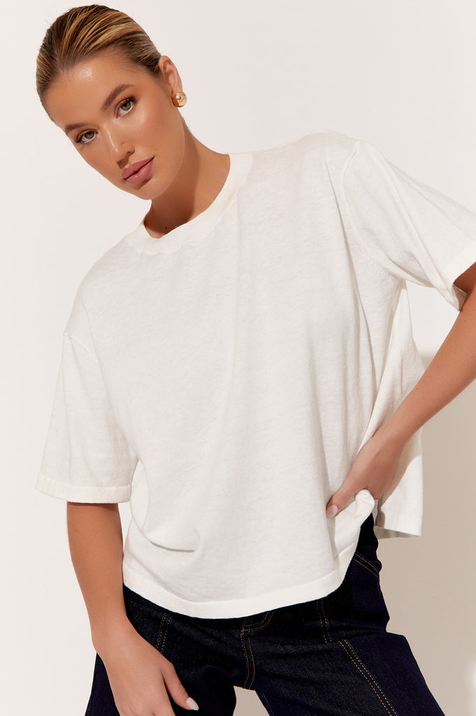 Laney Cotton Cashmere Knit Top Cream Tops Adorne   