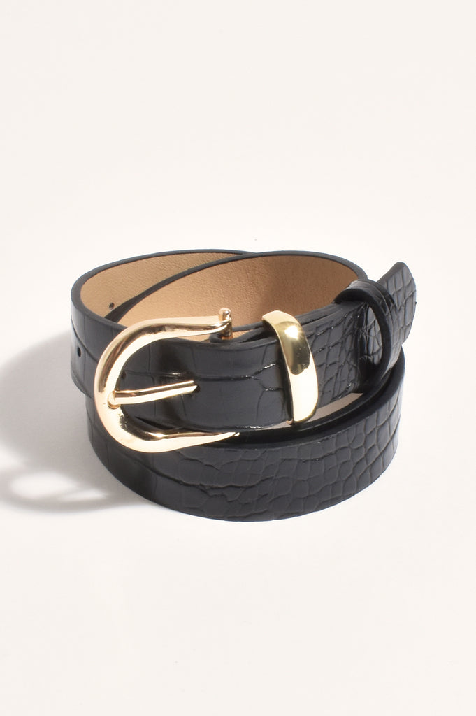 Thin Croc Jeans Belt Black/Gold Belts Adorne Default Title  