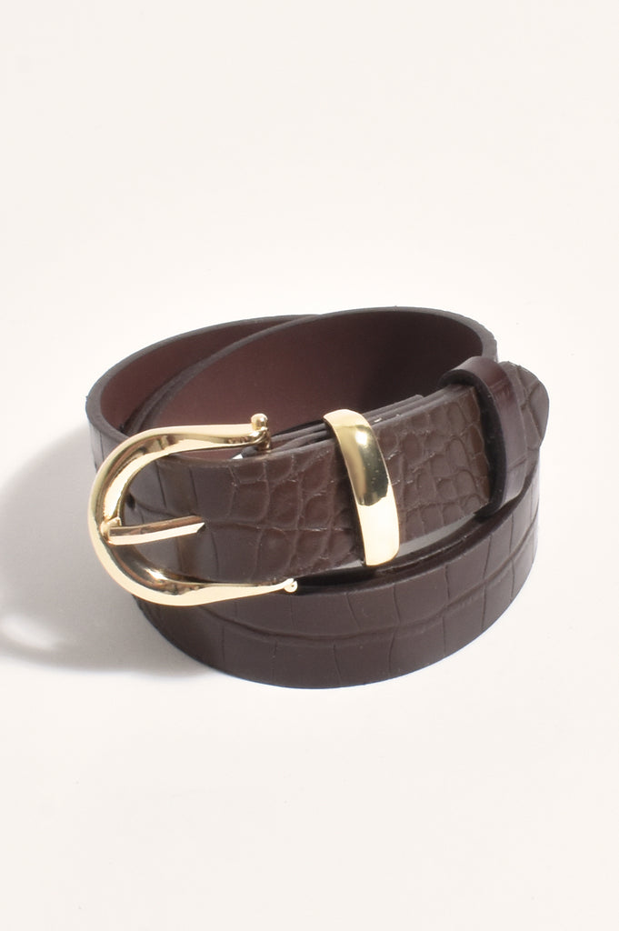 Thin Croc Jeans Belt Chocolate/Gold Belts Adorne Default Title  