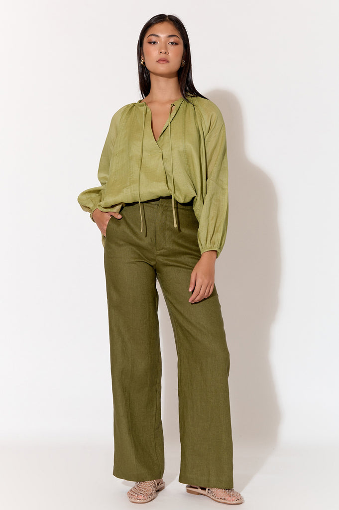 Nisha Linen Pant Green Bottoms Adorne 14  