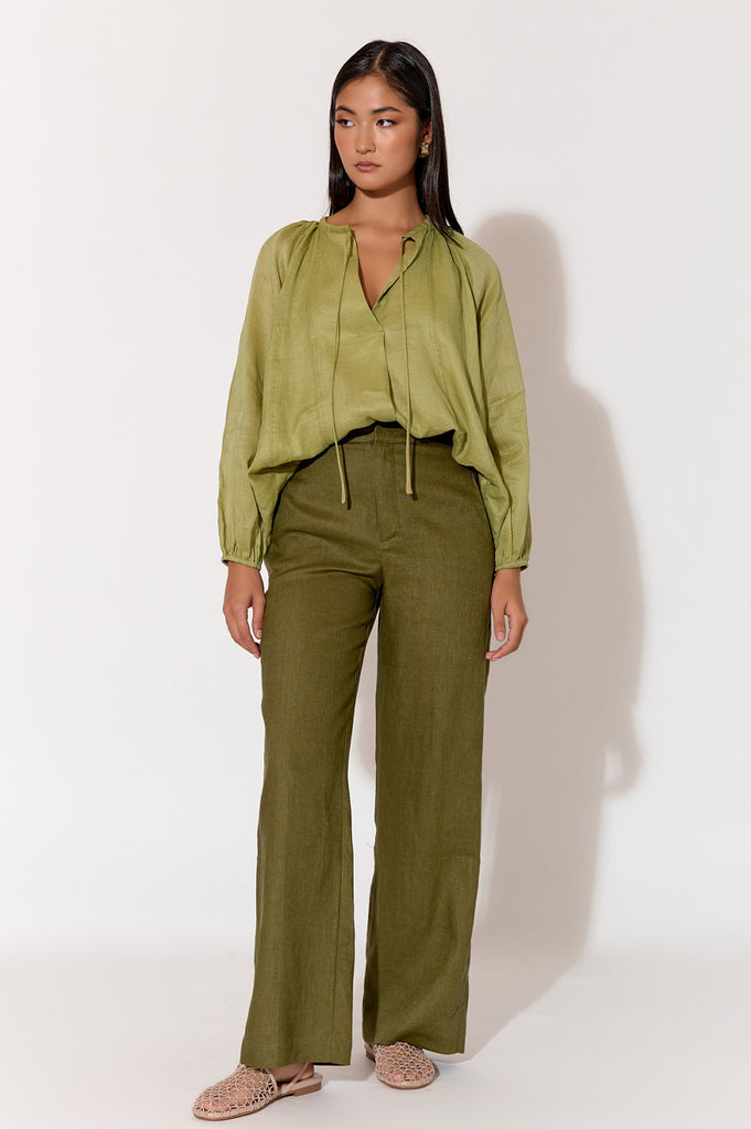 Nisha Linen Pant Green Bottoms Adorne   