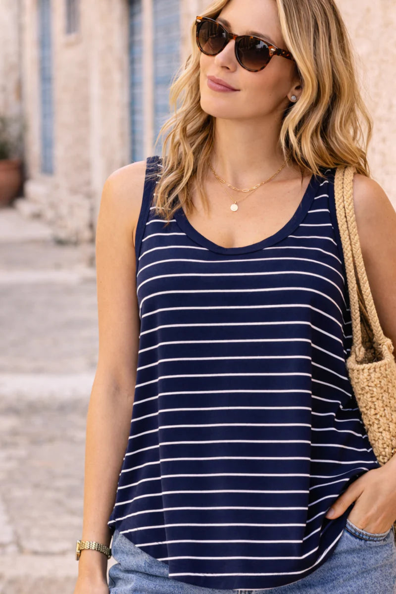 Ava relaxed Tank Navy With White Stripe Tops Jovie The Label