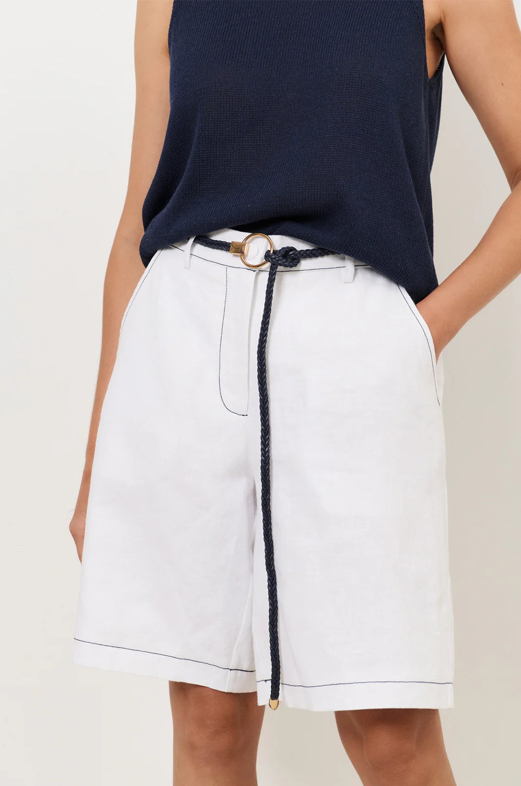 Ring Front Plaited Tie Belt Navy Belts Adorne