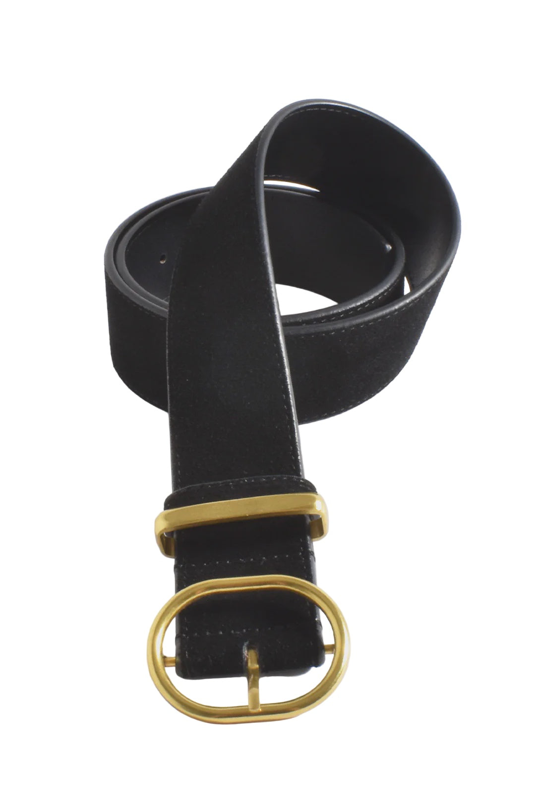 Metal Oval Buckle Suede Belt Black - Global Free Style