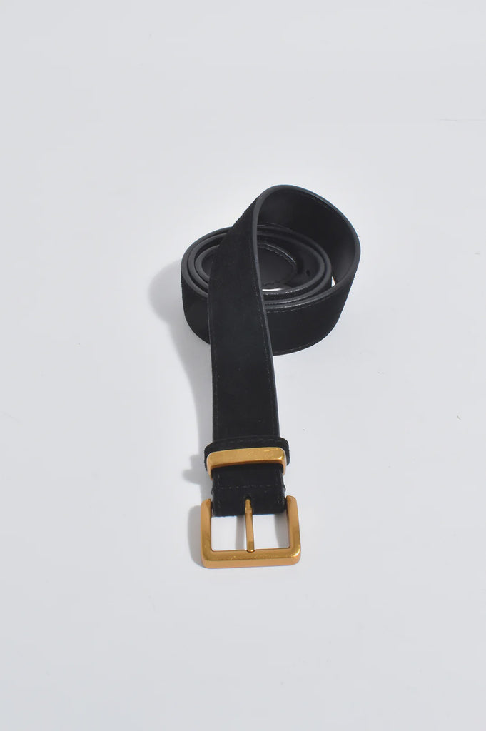 Rectangle Buckle Suede Jeans Belt Black Belts Adorne