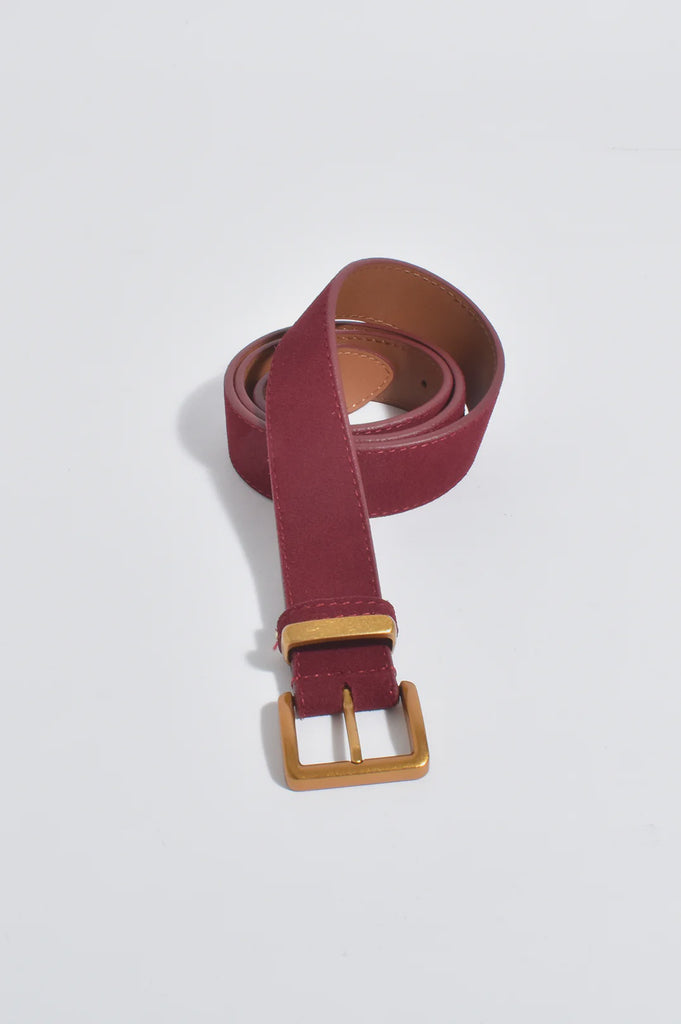 Rectangle Buckle Suede Jeans Belt Burgandy Belts Adorne