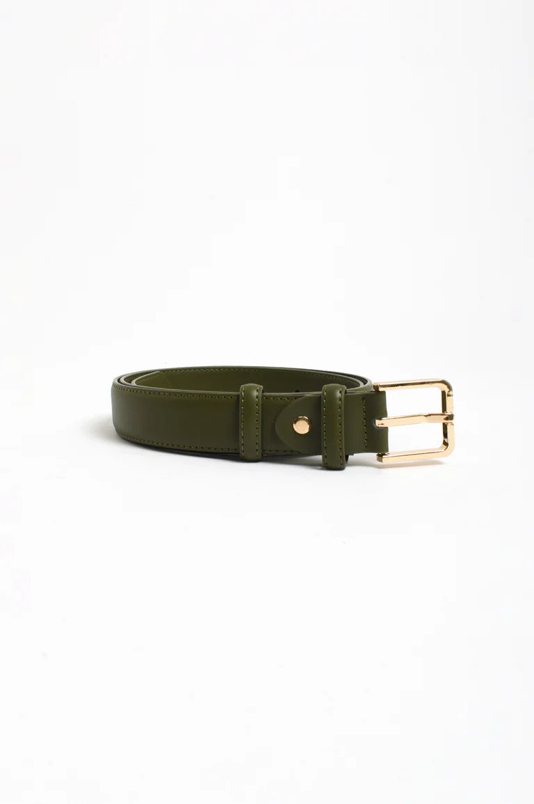 Riley Metal Buckle Jeans Belt Olive/Gold Belts Adorne