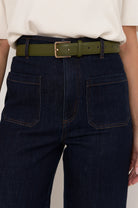 Riley Metal Buckle Jeans Belt Olive/Gold Belts Adorne