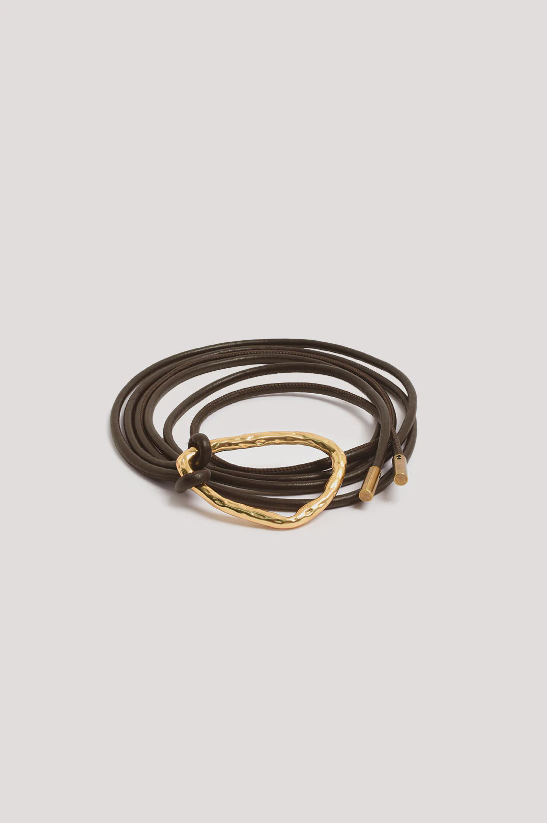 Hammered Metal Ring Tie Front Belt Chocolate/Gold Belts Adorne