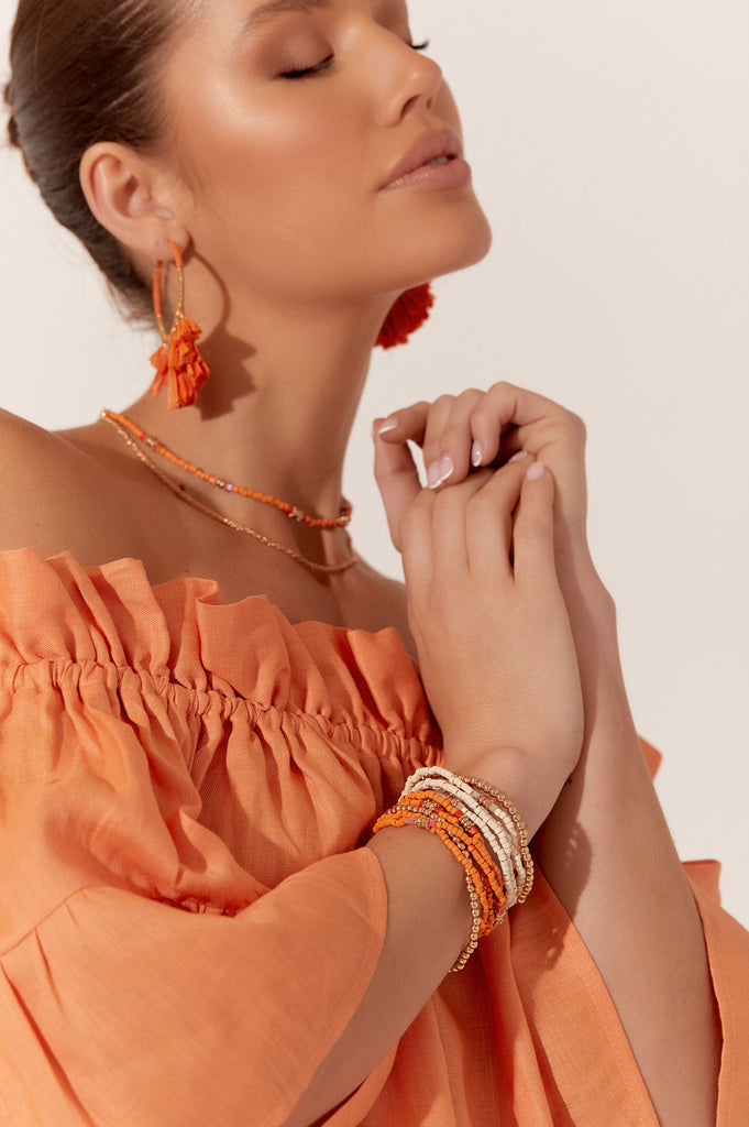 Lucinda Mixed Layered Bracelet Set Orange/Gold - Global Free Style