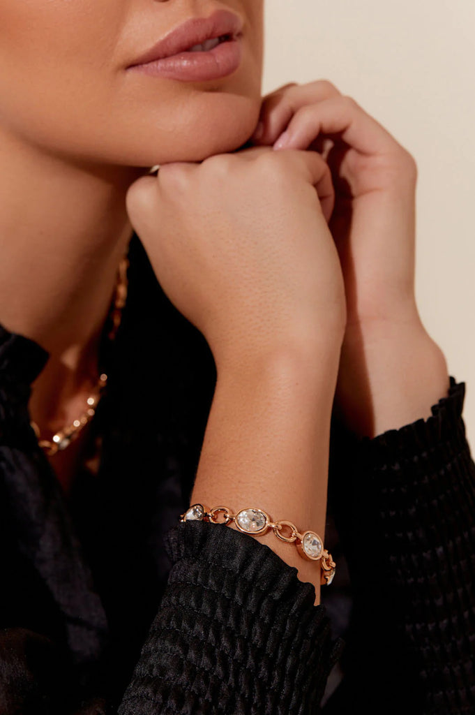 Iris Oval Jewel Chain Bracelet Crystal/Gold - Global Free Style