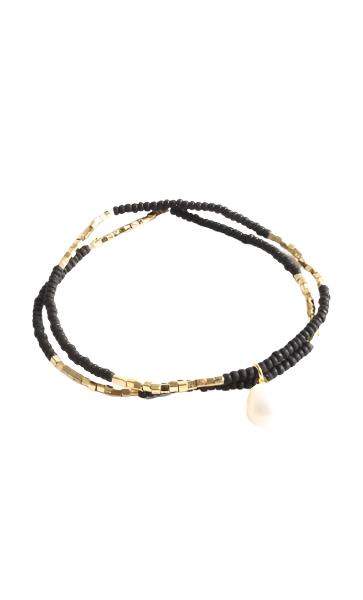 Glass and Freshwater Pearl Bracelet Set Black/Cream Bracelets and Bangles Adorne