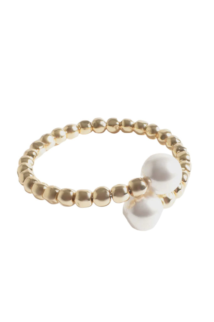 Shell Pearl Metal Bead Wrap Cuff Gold/Cream Bracelets and Bangles Adorne   