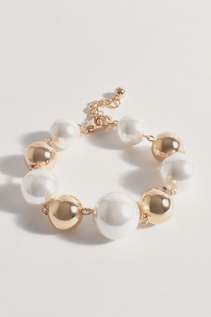 Faux Pearl Metal Ball Bracelet Cream/Gold Bracelets and Bangles Adorne   