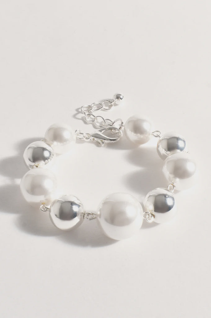 Faux Pearl Metal Ball Bracelet Cream/Silver Bracelets and Bangles Adorne   