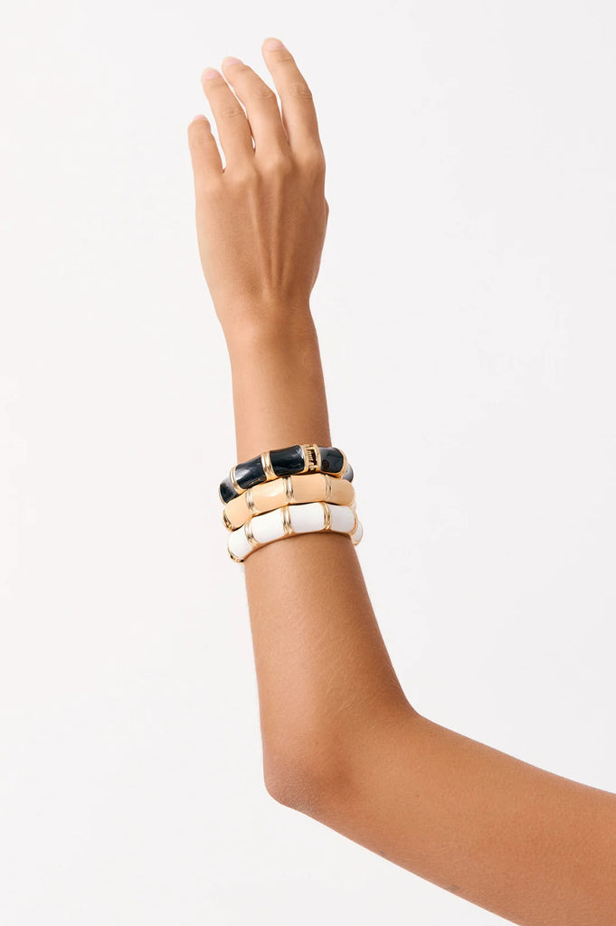 Bamboo Look Cuff Bracelet White/Gold Bracelets and Bangles Adorne