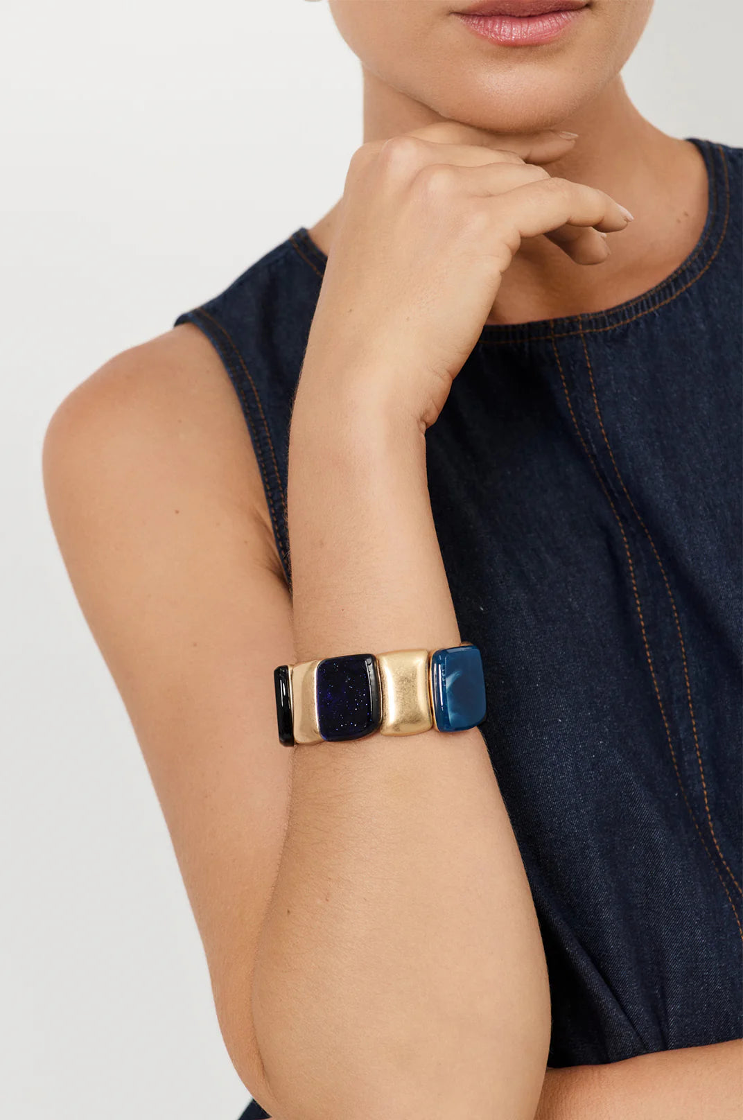 Resin Metal Panel Stretch Bracelet Blue Bracelets and Bangles Adorne