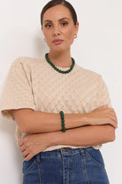 Stone Ball Bead Bracelet Green/Gold - Global Free Style