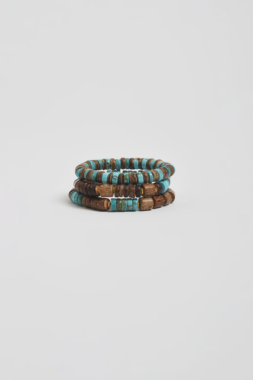 Trio Stone and Timber Stretch Bracelet Set Turq/Choc Bracelets and Bangles Adorne