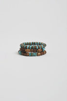 Trio Stone and Timber Stretch Bracelet Set Turq/Choc Bracelets and Bangles Adorne