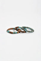 Trio Stone and Timber Stretch Bracelet Set Turq/Choc Bracelets and Bangles Adorne