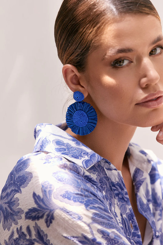 Adorne Bead Raffia Event Earrings Sky/Blue - Global Free Style