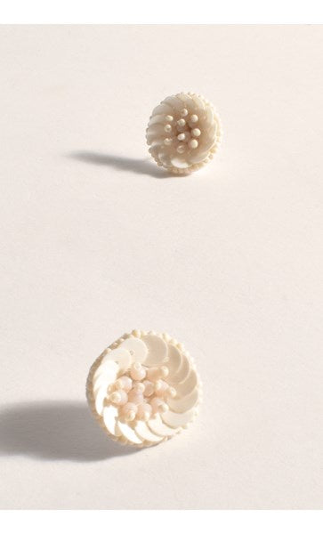 Sequin Flower Stud Earrings Cream Earrings Adorne   